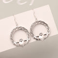 Sterling Silver Claddagh Circle Dangle Earrings – Symbol of Love, Loyalty & Friendship, Celtic Heart Crown Design