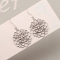 Sterling Silver Lace Shape Dangle Earrings – Elegant Floral Mandala Design, Lightweight Boho Drop Earrings for Women