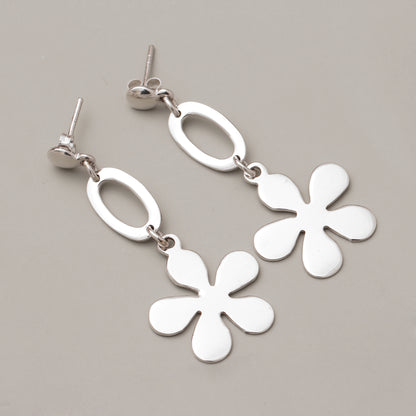 Sterling Silver Flower-Shaped Drop Earrings – Modern Floral Dangle Earrings, Minimalist Statement Jewelry for Women