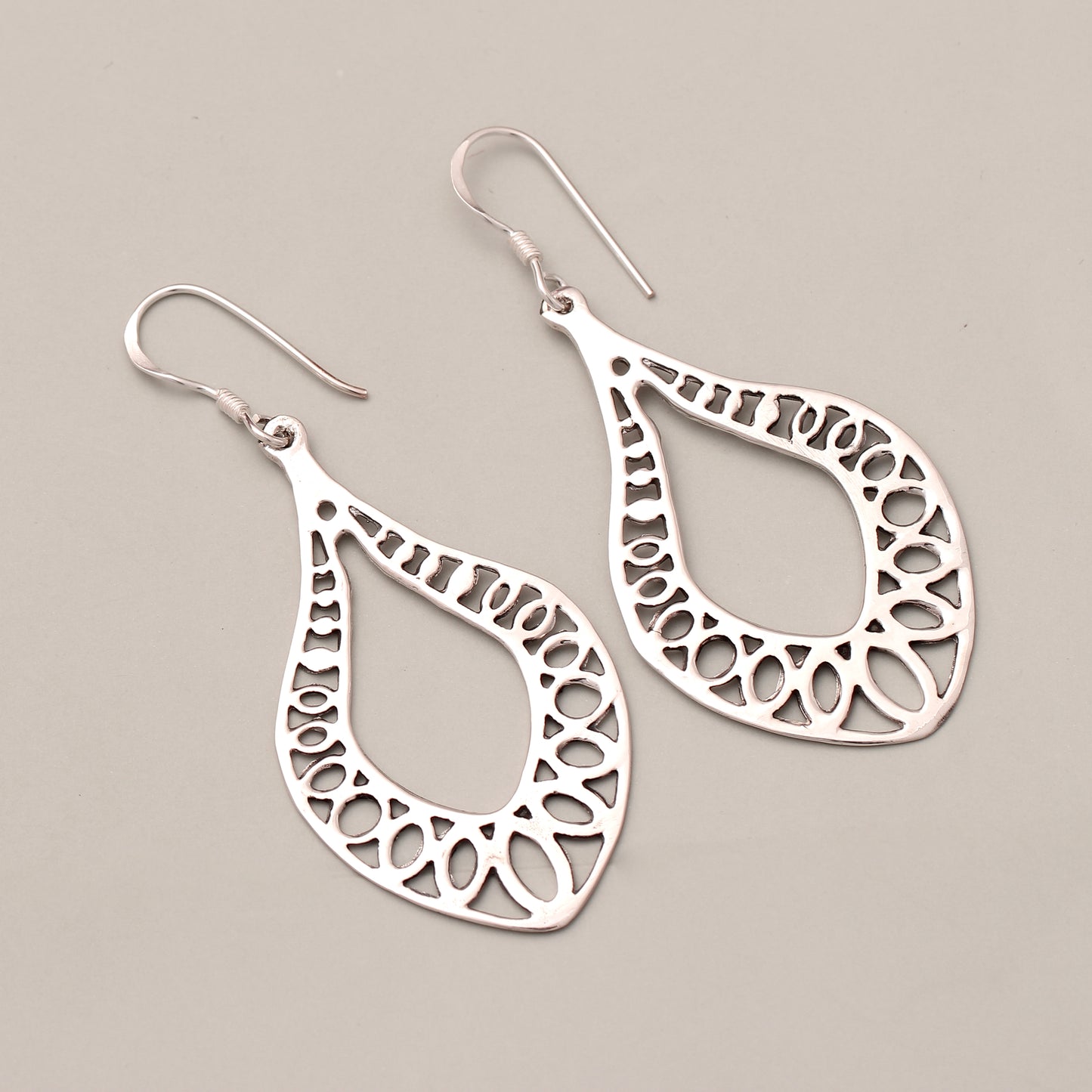 925 Sterling Silver Openwork Teardrop Earrings – Lightweight Filigree Dangle Jewelry