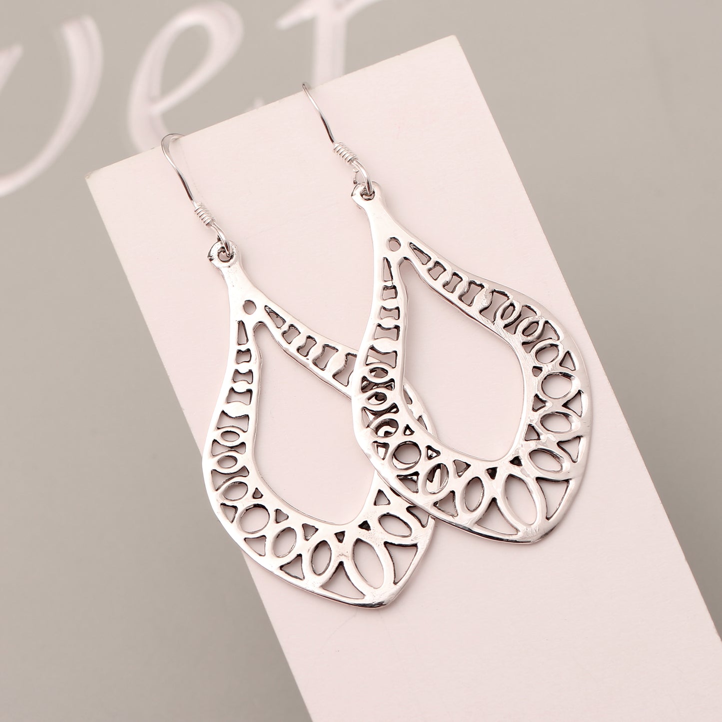 925 Sterling Silver Openwork Teardrop Earrings – Lightweight Filigree Dangle Jewelry