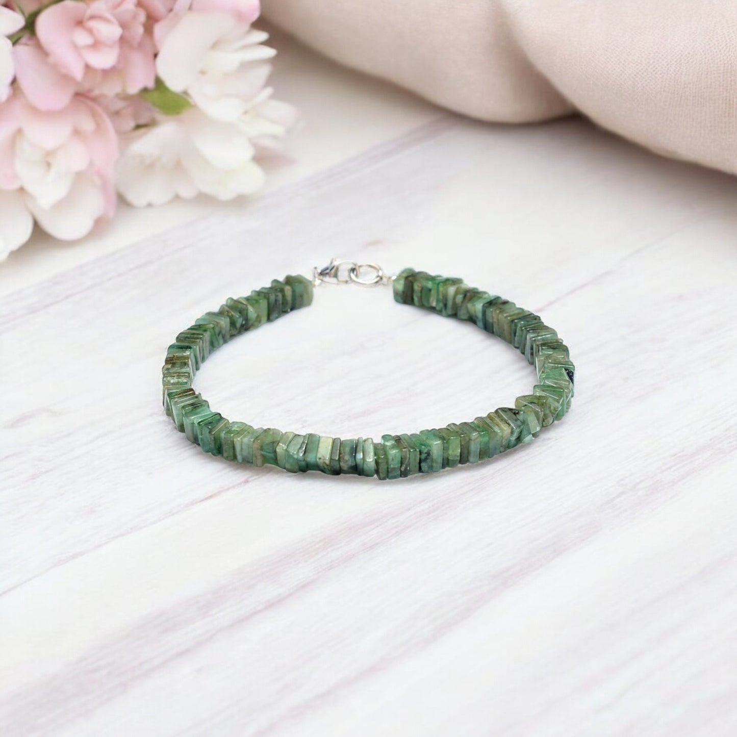 Emerald Gemstone Bracelet with 925 Sterling Silver Lobster Clasp