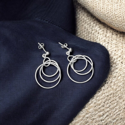 925 Solid Sterling Silver Multi-Circle Earrings For Women