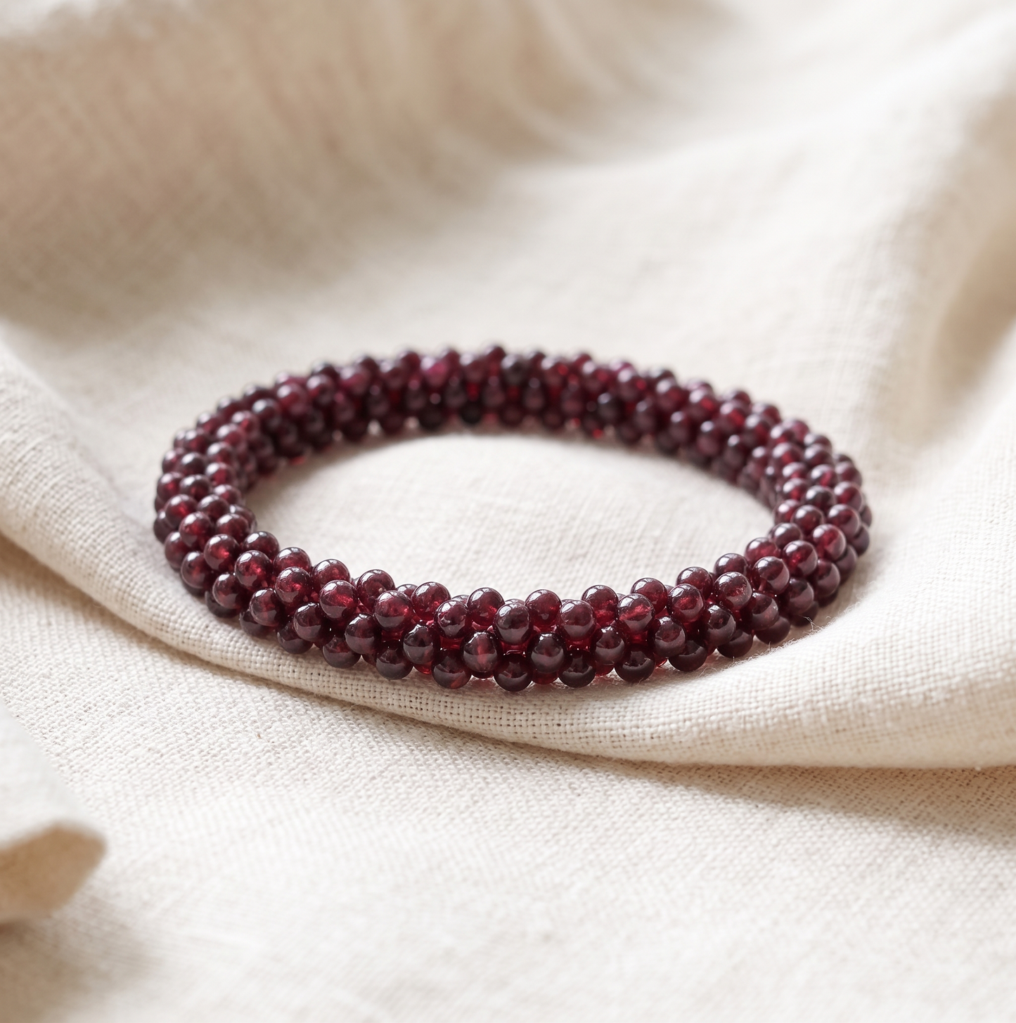 Almandine Braided Garnet Handmade Woven Bangle