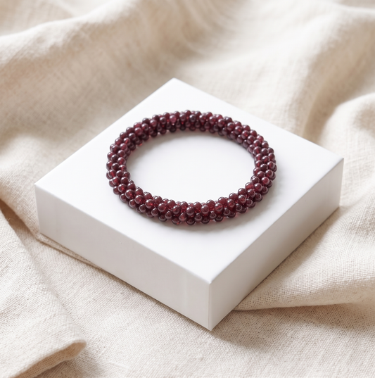 Almandine Braided Garnet Handmade Woven Bangle
