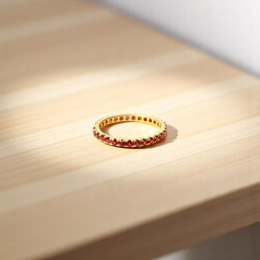 Elegant Rhodolite Garnet Eternity Band Ring – Natural Red Sparkle in 925 Silver