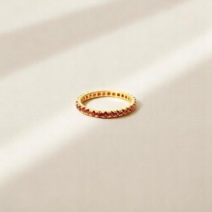 Elegant Rhodolite Garnet Eternity Band Ring – Natural Red Sparkle in 925 Silver