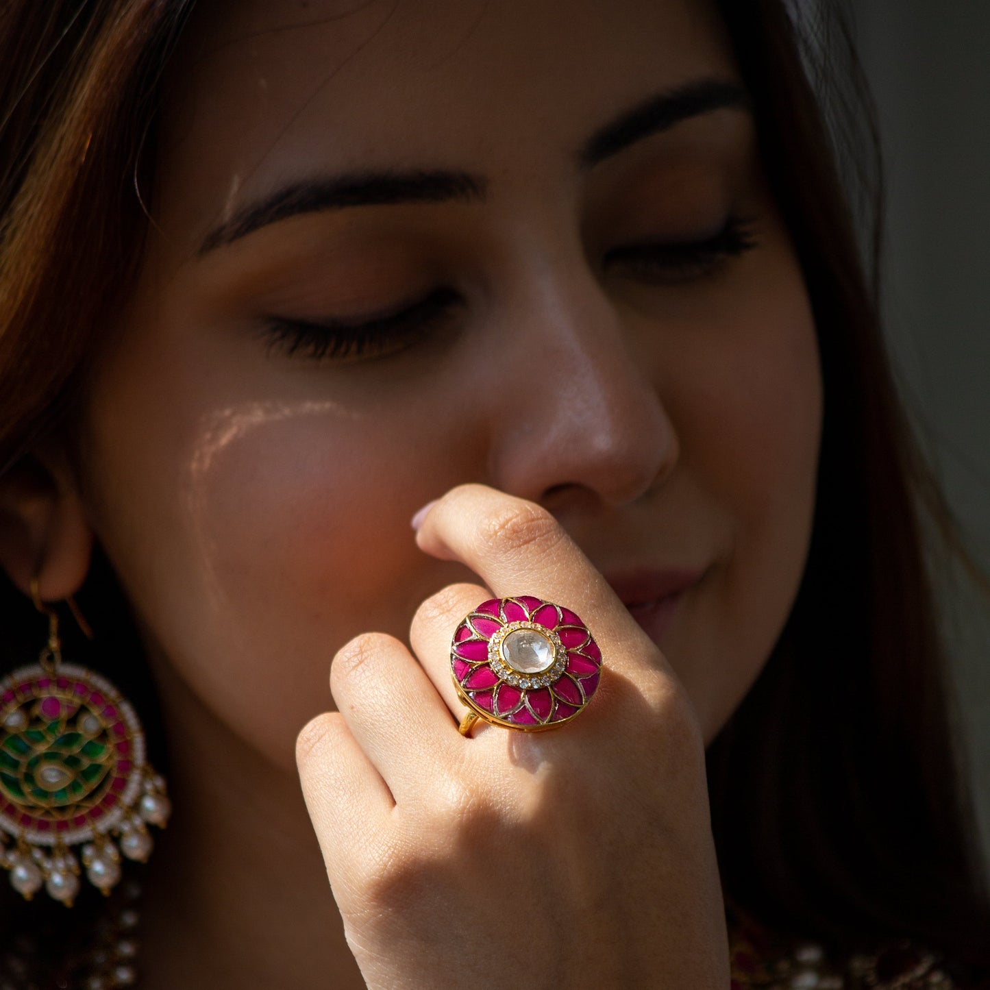 "Regal Radiance: Gemstone Adjustable Ring in Sterling Silver"