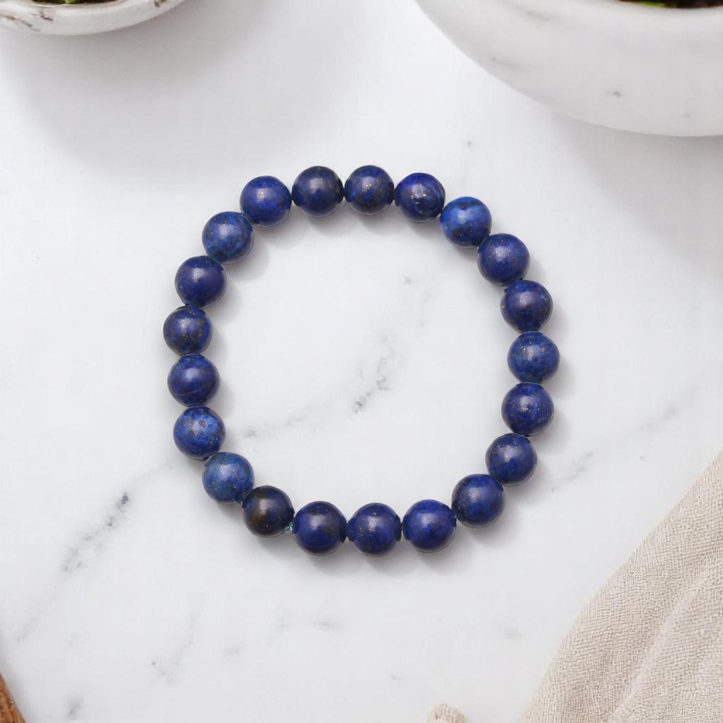 Natural Lapis Lazuli Smooth Round Streatch Bead Bracelet – Wisdom, Truth & Inner Peace | Handmade Stretchable Gemstone Jewelry