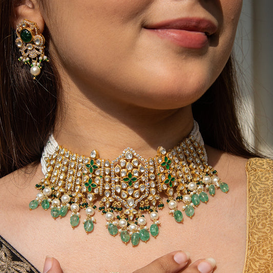 Faux Emerald & simulated Diamond Jewelry Set with Faux Pearls: Affordable Luxury for Every Occasion |