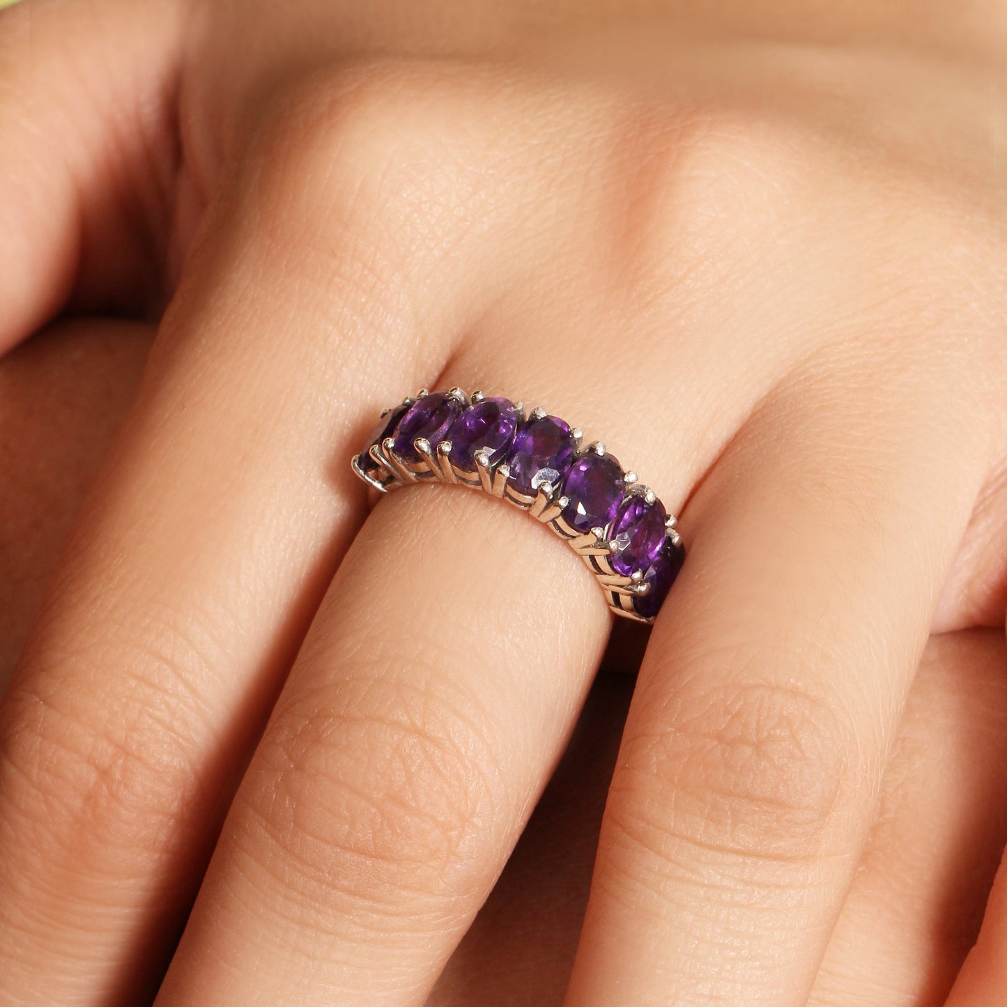 925 Sterling Silver Natural Amethyst Half Eternity Ring – Calm, Clarity & Inner Strength