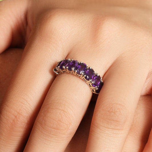 925 Sterling Silver Natural Amethyst Half Eternity Ring – Calm, Clarity & Inner Strength