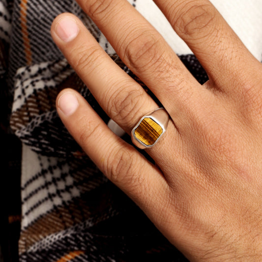 925 Sterling Silver Natural Tiger Eye Signet Ring – Strength, Confidence & Protection