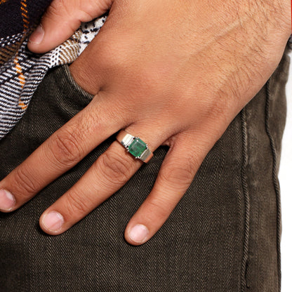 Natural Green Emerald Ring for Men’s in Sterling Silver – Statement of Strength & Sophistication