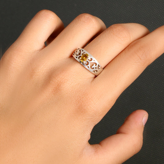 Natural Celtic Golden Citrine Silver Ring