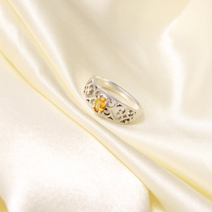 Natural Celtic Golden Citrine Silver Ring
