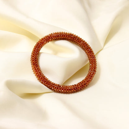 Natural Hessonite (Gomed) Beaded Bangle Bracelet – Powerful Energy & Confidence Boosting Gemstone Jewelry