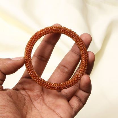 Natural Hessonite (Gomed) Beaded Bangle Bracelet – Powerful Energy & Confidence Boosting Gemstone Jewelry