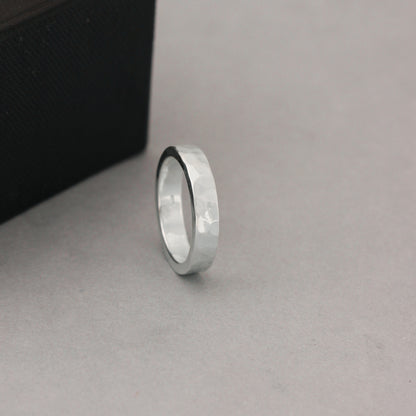 925 Solid Sterling Silver Hammered Band Ring