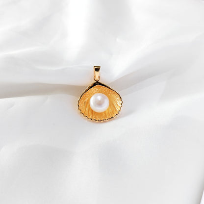 Gold Plated 925 Sterling Silver Natural Pearl Pendant - Elegant Shell Design Necklace Charm