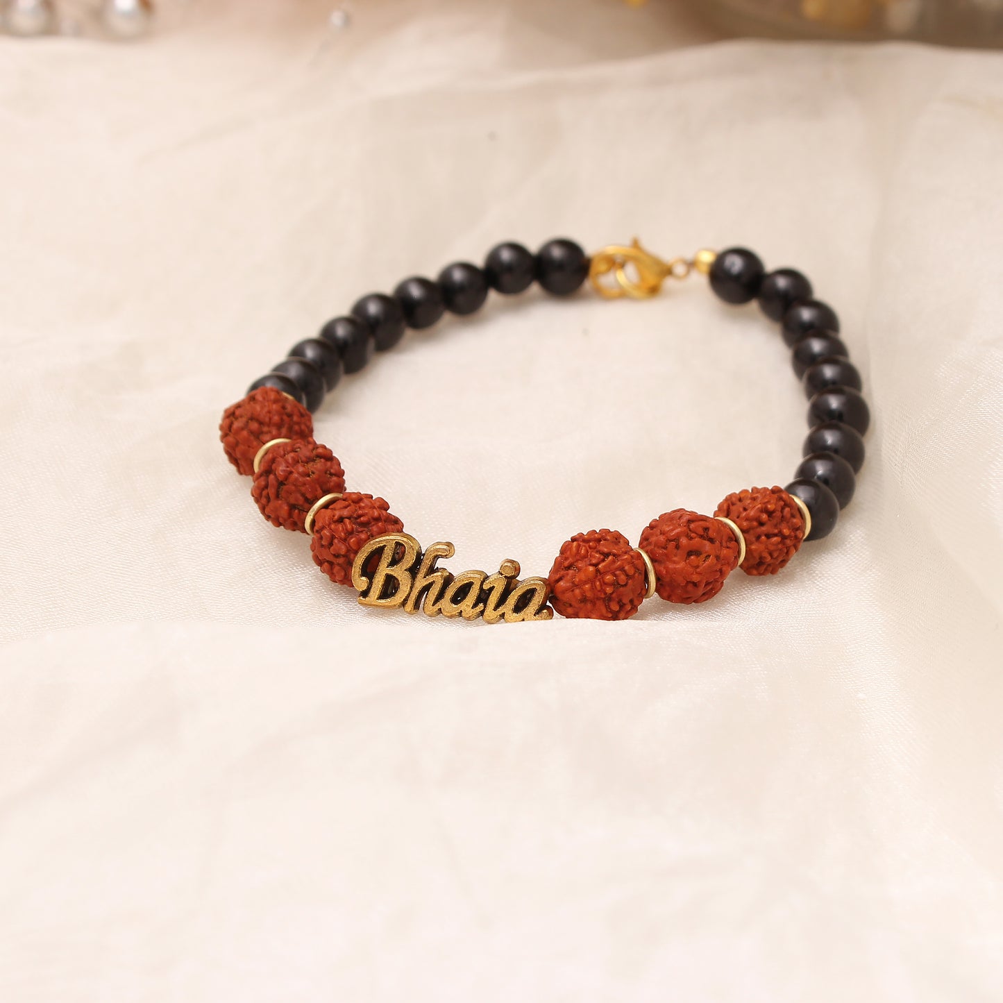 Rudraksha & Black Onyx Beaded Bracelet/Rakhi - Spirituality & Protection