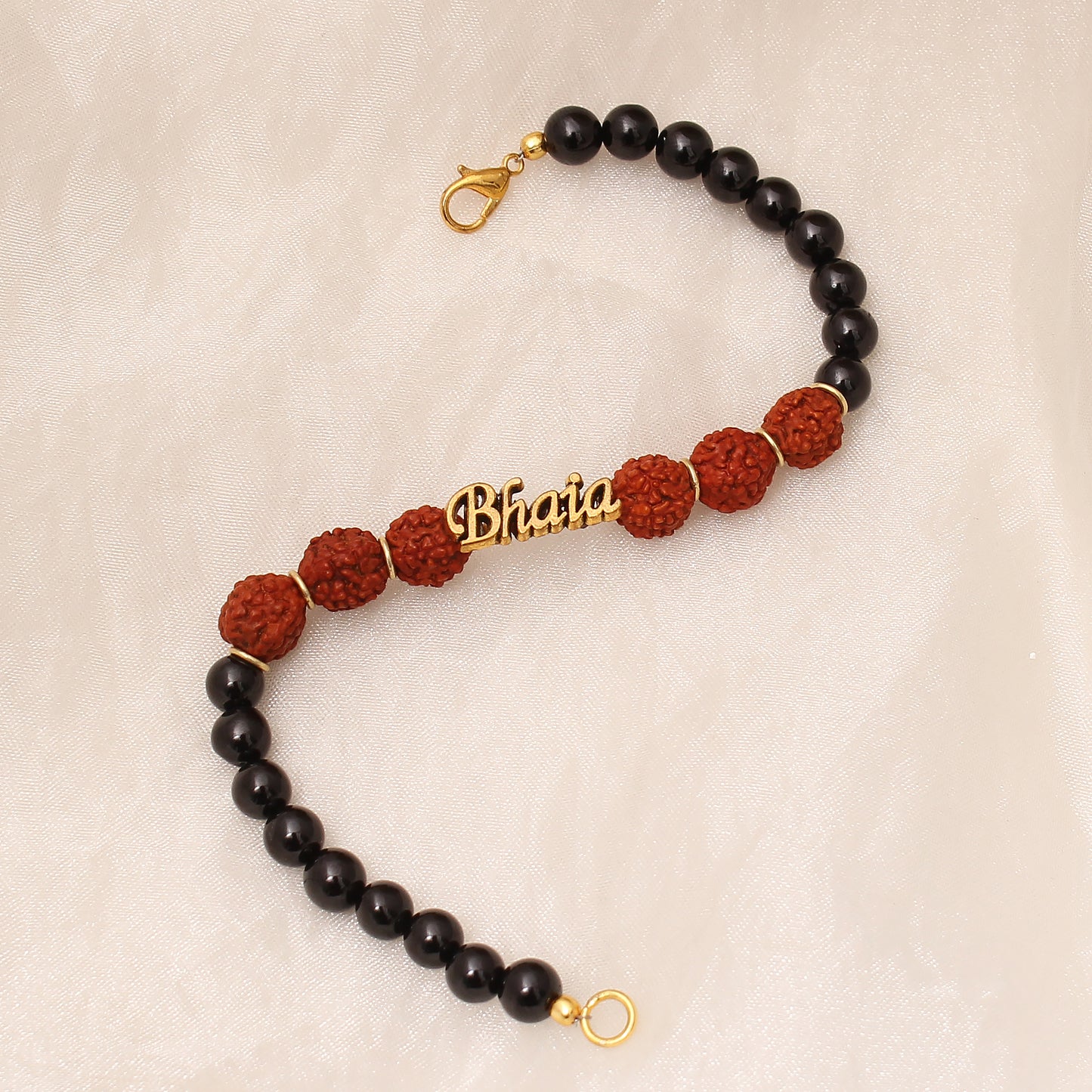 Rudraksha & Black Onyx Beaded Bracelet/Rakhi - Spirituality & Protection