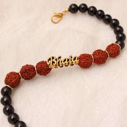 Rudraksha & Black Onyx Beaded Bracelet/Rakhi - Spirituality & Protection