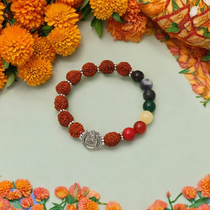 7 chakra & rudraksha Beaded Bracelet/Rakhi With Om Charm