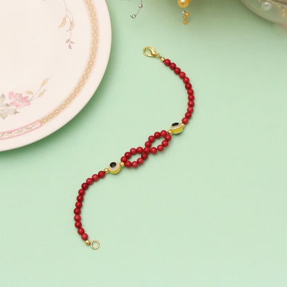 Red Coral & Evil Eye Beaded Bracelet/Rakhi - Vitality & Protection