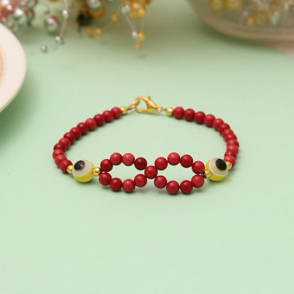 Red Coral & Evil Eye Beaded Bracelet/Rakhi - Vitality & Protection