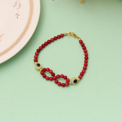 Red Coral & Evil Eye Beaded Bracelet/Rakhi - Vitality & Protection