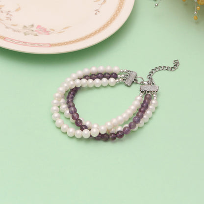 Pearl & Amethyst Layered Bracelet - Elegance & Healing