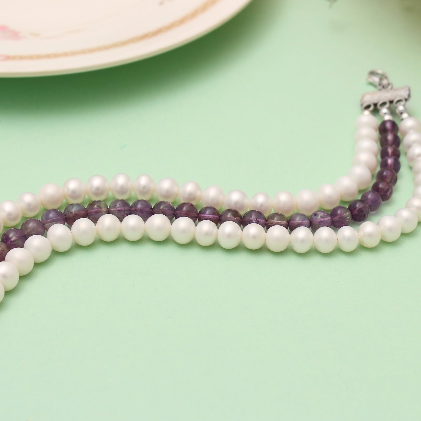 Pearl & Amethyst Layered Bracelet - Elegance & Healing