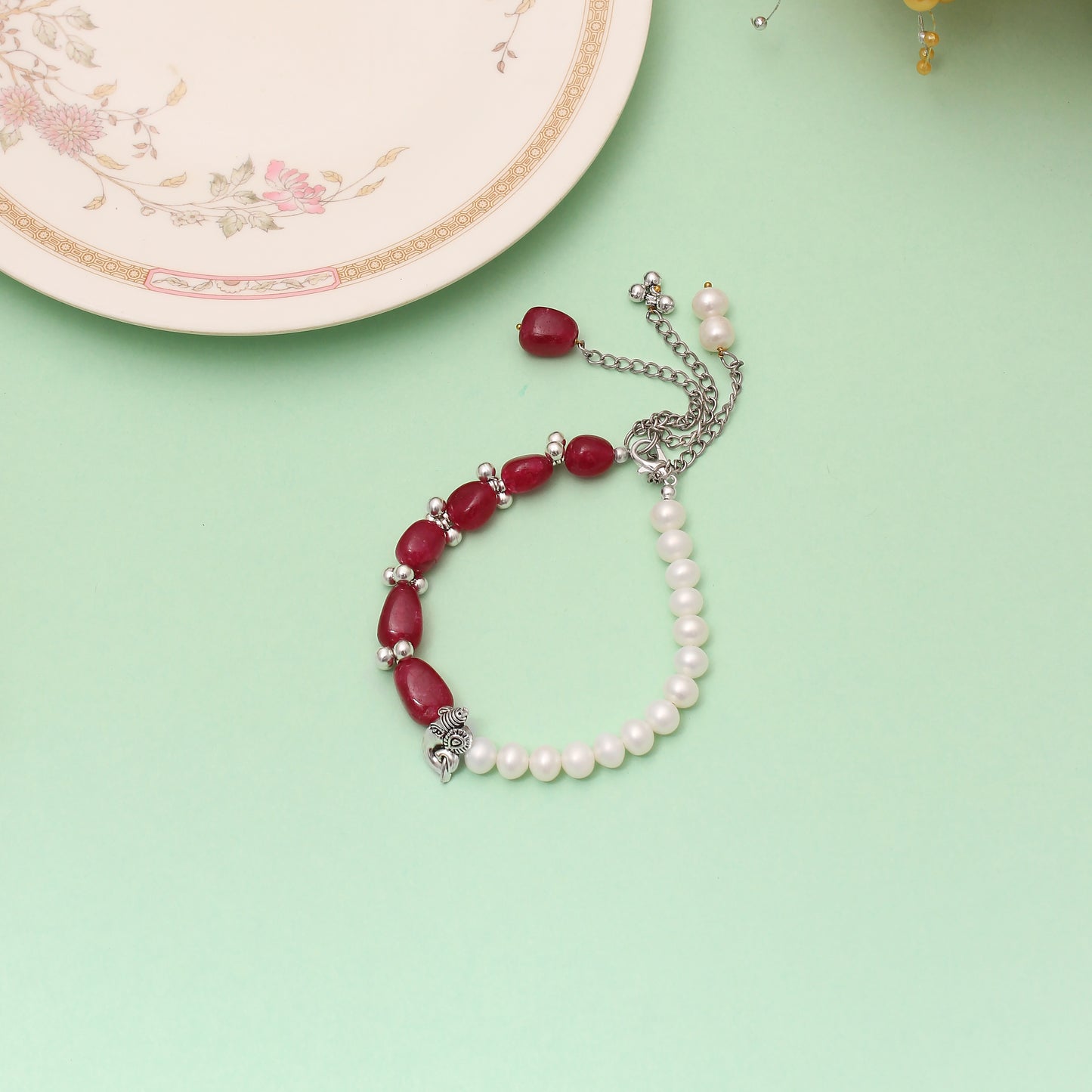 Pearl & Ruby Quartz Bracelet - Elegance & Vitality