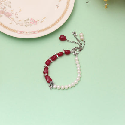 Pearl & Ruby Quartz Bracelet - Elegance & Vitality