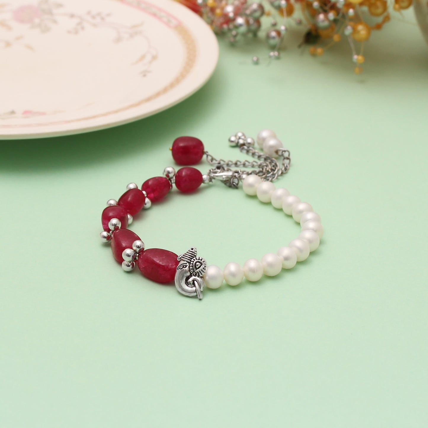 Pearl & Ruby Quartz Bracelet - Elegance & Vitality