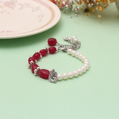 Pearl & Ruby Quartz Bracelet - Elegance & Vitality