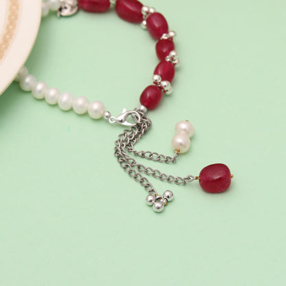 Pearl & Ruby Quartz Bracelet - Elegance & Vitality