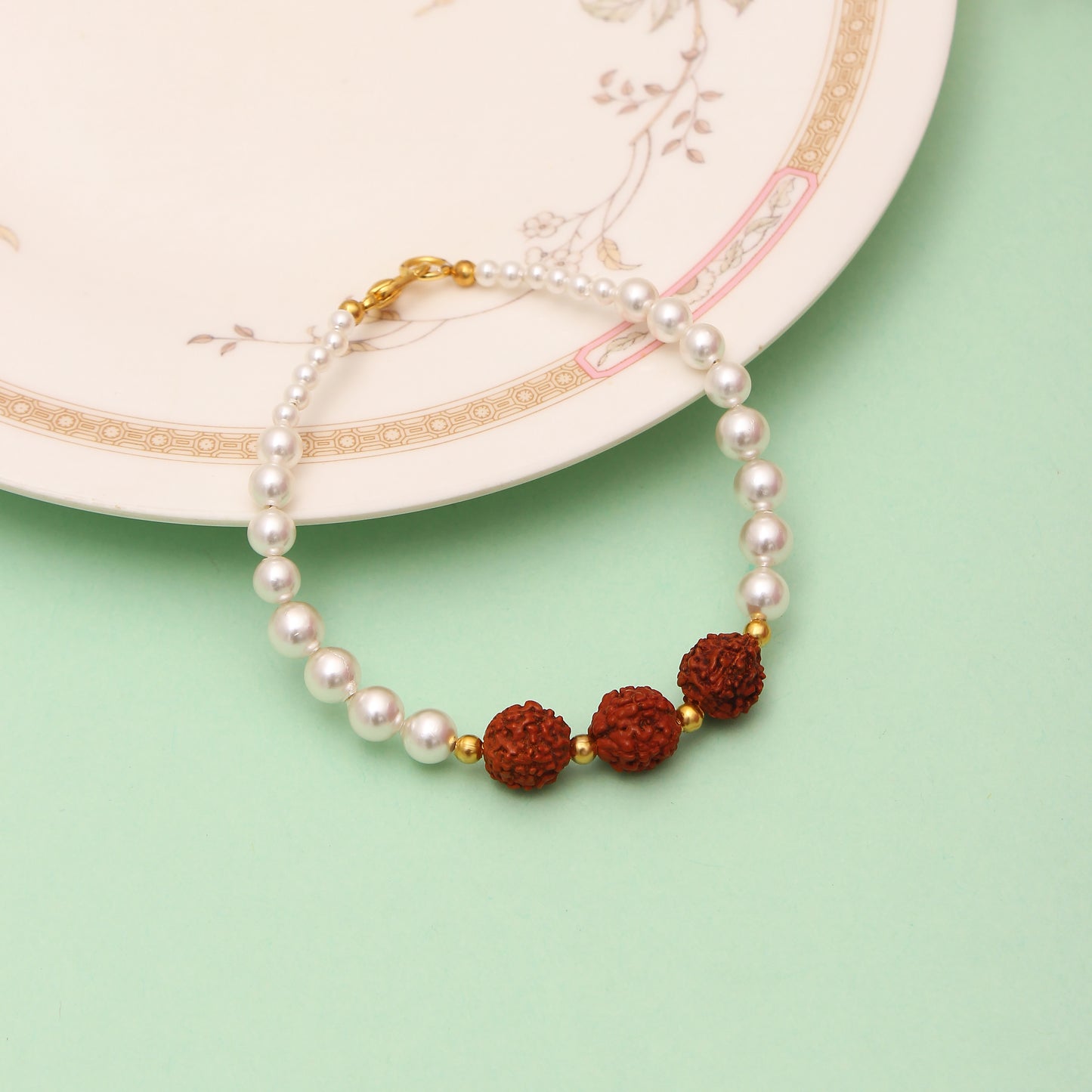 Pearl & Rudraksha Beaded Bracelet