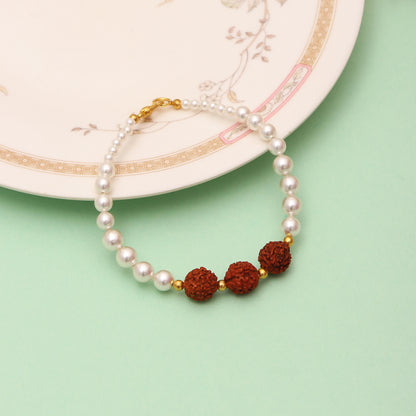 Pearl & Rudraksha Beaded Bracelet