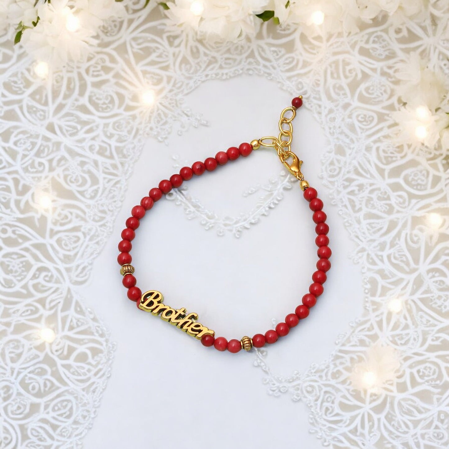 Coral Beaded Bracelet/Rakhi - Vitality & Positive Energy