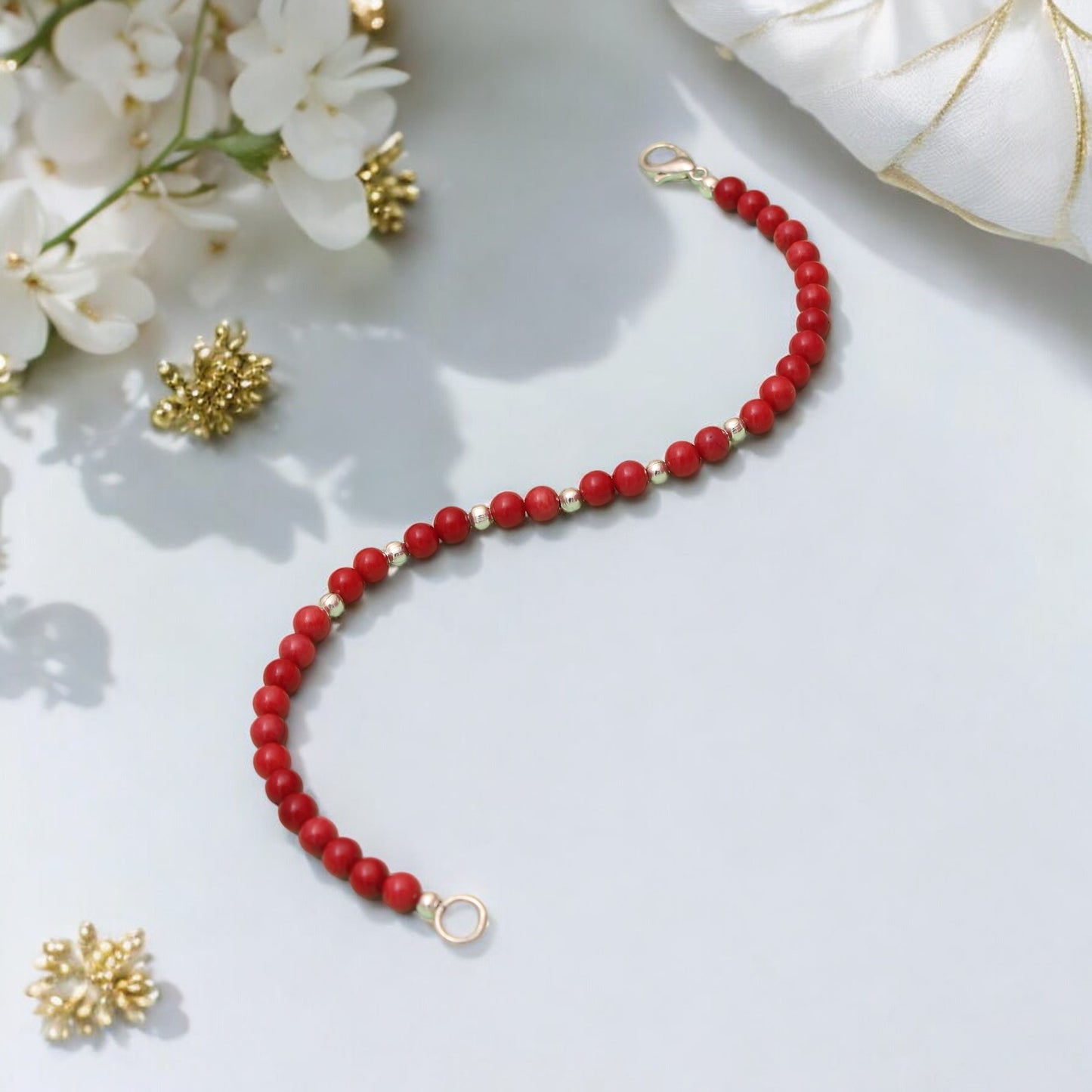 Red Coral Beaded Bracelet/Rakhi- Vitality & Courage