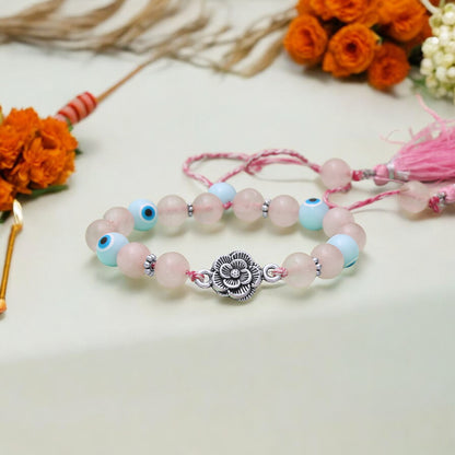 Rose Quartz & Evil Eye Chhuda Rakhi Bracelet - Love & Protection