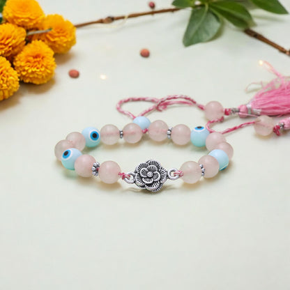 Rose Quartz & Evil Eye Chhuda Rakhi Bracelet - Love & Protection