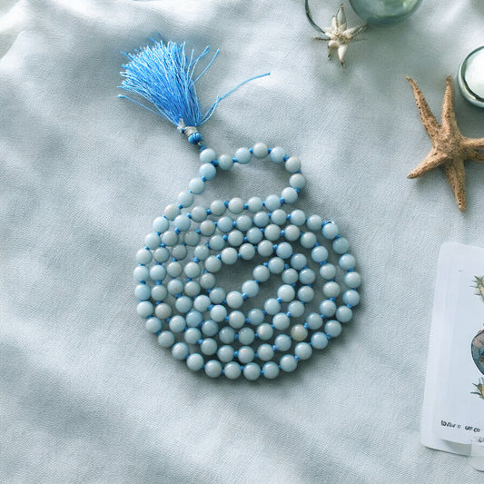 Angelite 108 Beads Japa Mala - Peace & Spiritual Connection