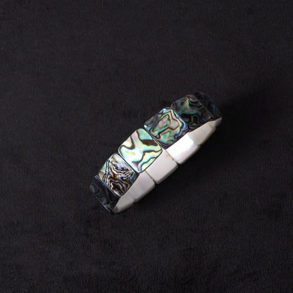 Natural Abalone Shell Square Beaded Bracelet – Handmade Stretch Bracelet for Women & Men, Ocean-Inspired Jewelry
