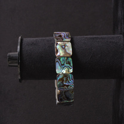 Natural Abalone Shell Square Beaded Bracelet – Handmade Stretch Bracelet for Women & Men, Ocean-Inspired Jewelry