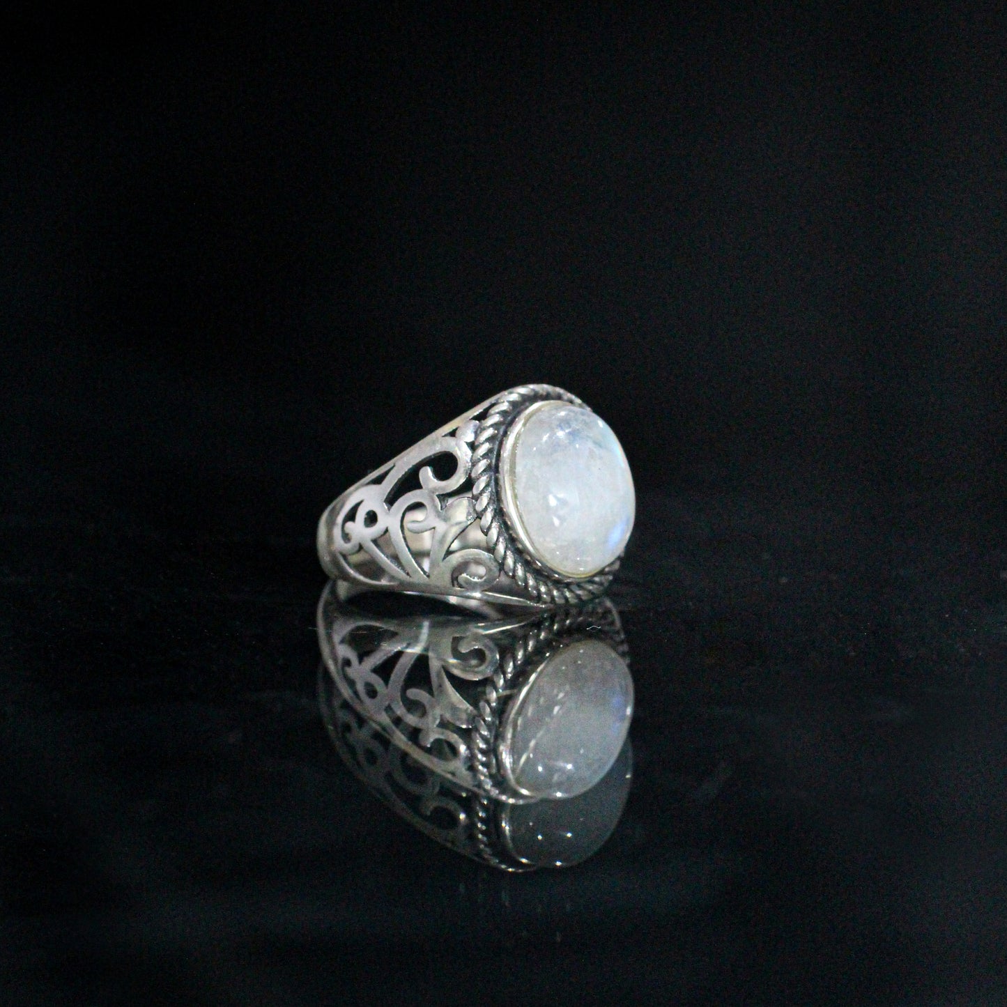 Natural Rainbow Moonstone Gemstone Ring