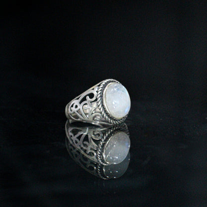 Natural Rainbow Moonstone Gemstone Ring