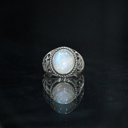 Natural Rainbow Moonstone Gemstone Ring